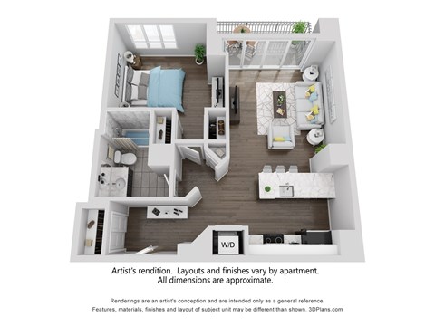 Floor plan for 1 bed, 1 bath, 760 sqft